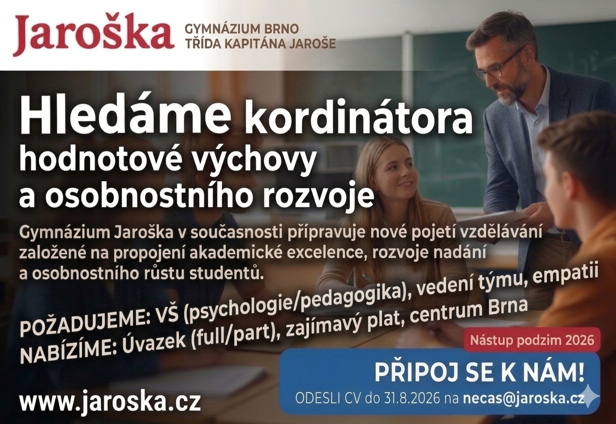 JAROŠKA hledá Koordinátora / koordinátorku hodnotové výchovy a osobnostního rozvoje
